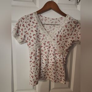 White with Red Flower Shirt